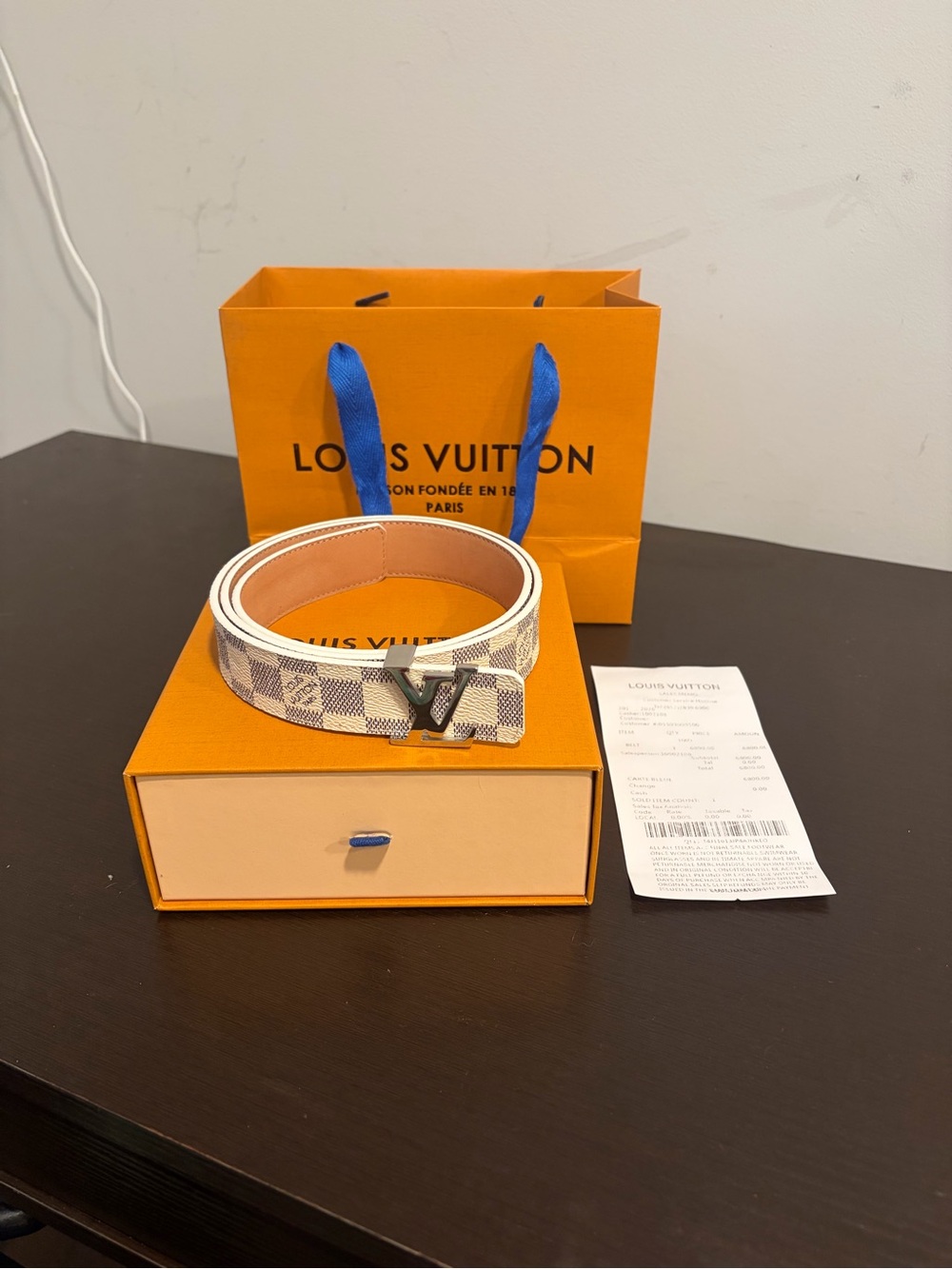 Louis Vuitton Damier Azur 30mm Belt White Checker Size 90 NIB w/ Receipt